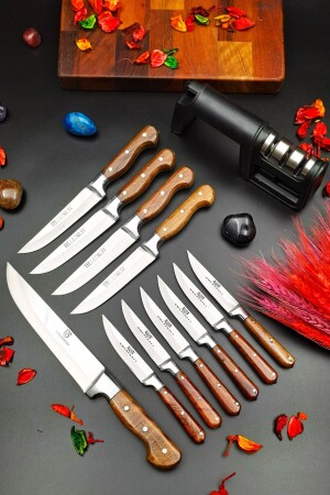 Handgefertigtes Messer für Küche, Fleisch, Brot, Gemüse, Obst, Messer und Schärfgerät, 12-teiliges Mitgift-Set 12asd1jjk - 5