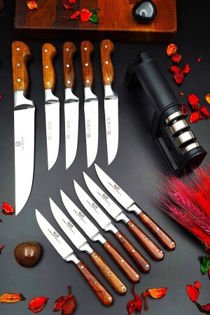 Handgefertigtes Messer für Küche, Fleisch, Brot, Gemüse, Obst, Messer und Schärfgerät, 12-teiliges Mitgift-Set 12asd1jjk - 6