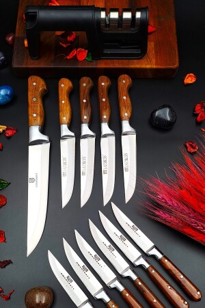 Handgefertigtes Messer für Küche, Fleisch, Brot, Gemüse, Obst, Messer und Schärfgerät, 12-teiliges Mitgift-Set 12asd1jjk - 7