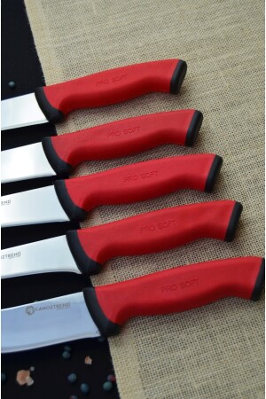 Handgefertigtes, rotes, detailliertes 5-teiliges Küchenmesser-Set, Metzger-Set, Rüstung, Fleisch, Brot, Obst, Gemüse, Messer-Set, 5er-Set - 5