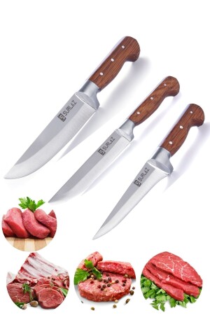 Handgefertigtes Sürmene Butcher Sacrifice Series Messerset Fleisch Gemüse Schwimmschabmesser Küchenmesser 3-teilig - 2