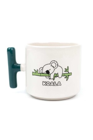 Handgemachte cremefarbene glänzende Tasse mit Koala-Motiv (grüner Griff) – Geschenk-Keramiktasse PTELYPMKPY103 - 1