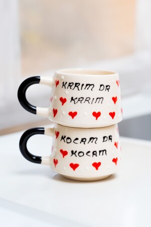 Handgezeichnete Keramiktasse – Valentinstag „Meine Frau und mein Mann und mein Mann“, besondere 2-teilige Tasse - 4