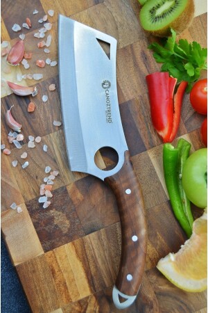 Handmade Line Modell Walnuss Chefküche Metzgermesser Fleisch Brot Obst Gemüsemesser mit Lederscheide SRFF65 - CANOZTREND