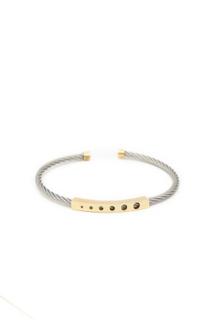 Handschellen aus grauem Stahl und Herrenarmband aus 14 Karat Gold - 3