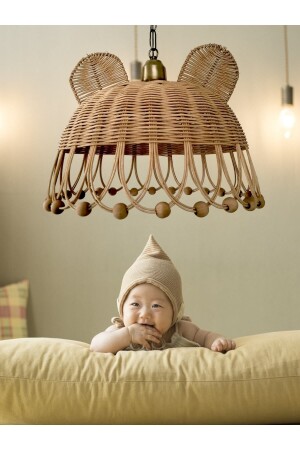 Hängelampe aus Rattan, Bambus, Korbgeflecht, Kronleuchter, Hase, Bärenohr, Kinderzimmer, Metallkette, Pflanzinstallation - 1