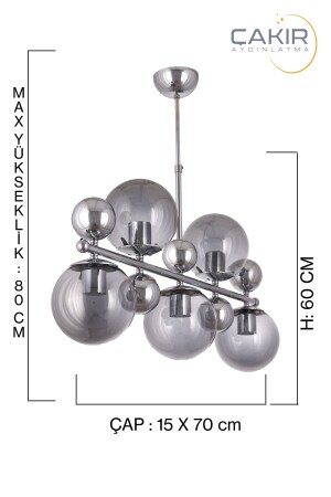 Hängeleuchter mit 5 Reihen silbernem Chrom-Rauchglas - Çakır Avize 7540-S - 4