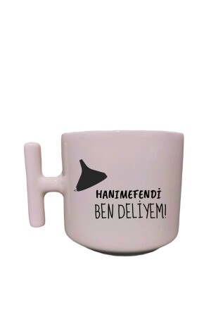 Hanımefendi Ben Deliyem Yazılı Krem Rengi Eğlenceli Esprili Özel Tasarım T Kupa Bardak Latte Bardağı tkupa0001 - 1