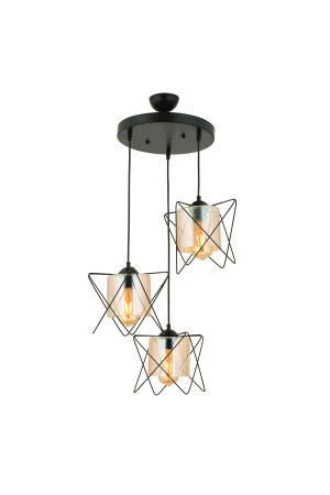 Hans 3-teilige runde schwarze Glasdraht-moderne Hängelampe für junges Zimmer, Küche, Schlafzimmer, Wohnzimmer, Hängelampe, Kronleuchter 3613-03C-BL - 3