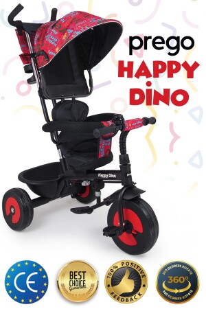 Happy Dino Dreirädriges Kinderfahrrad mit Kindersicherung und 360° drehbarem Sitz IB50403 - 1