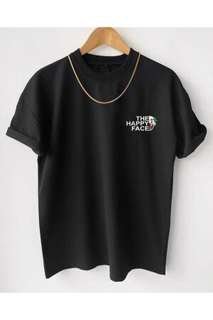 Happy Face Baskılı Oversize Tshirt-Bol Kesim - 1