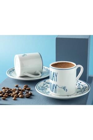 Happy Sunday 4-teiliges Kaffeetassen-Set aus Porzellan für 2 Personen, 80 ml, Dunkelblau, 10035822 - 4