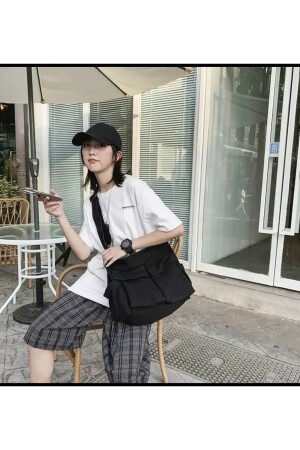 Harajuku Vintage Unisex Cargo Tasche große schwarze Messenger Bag - 5