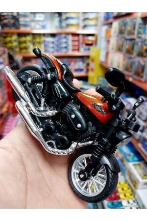 Harley Davıdson Diecast Metal Çek Bırak Motorsiklet Turuncu Model Motosiklet 12cm 36342432 - 3