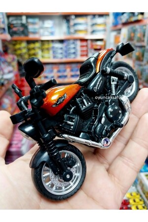 Harley Davıdson Diecast Metal Çek Bırak Motorsiklet Turuncu Model Motosiklet 12cm 36342432 - 4