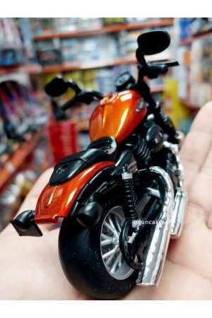 Harley Davıdson Diecast Metal Çek Bırak Motorsiklet Turuncu Model Motosiklet 12cm 36342432 - 5