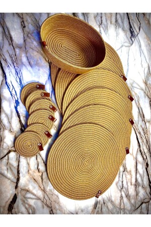 13-teiliger Teller/Tischset und Brotschüssel/Set aus Jute in Korboptik SuplaTkm13 - MaVaux