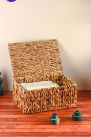 Hasır Kapaklı Dikdörtgen Sepet Büyük Boy 30074 - Sever