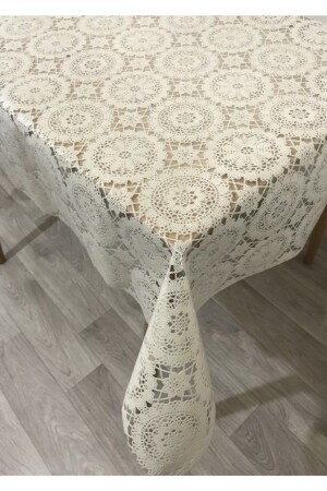 Hasır Kolay Temizlenir Pvc Şeffaf Kaplamalı Lüks Muşamba Masa Örtüsü Krem - Yıldızhome