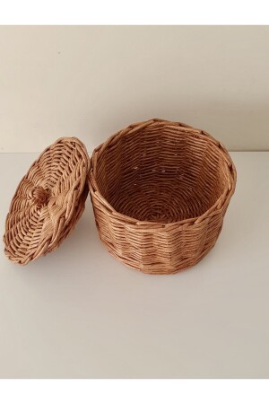 Hasır Rattan Bambu El Yapımı Kapaklı Sepet- Çok Amaçlı Sepet- Saklama Kutusu 17x17 Cm HLYSEPET - 4