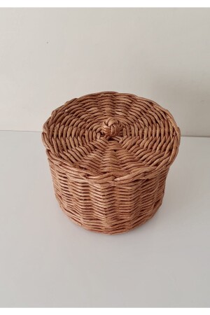 Hasır Rattan Bambu El Yapımı Kapaklı Sepet- Çok Amaçlı Sepet- Saklama Kutusu 17x17 Cm HLYSEPET - 5