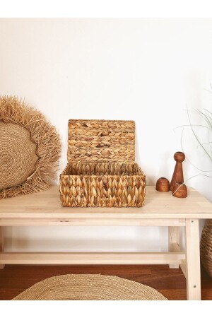 Korbgeflecht aus Wasserhyazinthe, 32 x 21 x 14 cm, rechteckiger Organizer/Korb/Organizer mit Deckel - Kaihome