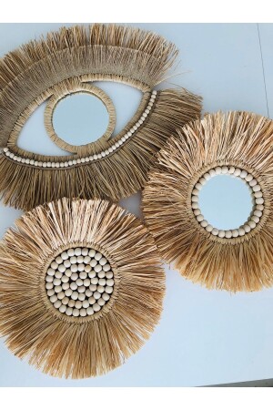 ميني زين تصميم ويكر رافيا مرآة وضع الجدار مرآة تزيينية - Hasirdukkanii