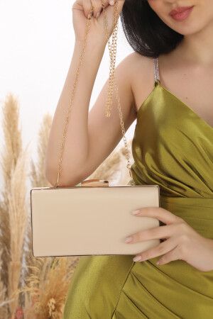 Hautfarbene Abendkleid-Portfolio-Clutch-Damentasche, handlich und mit langem Riemen verwendbar - 3