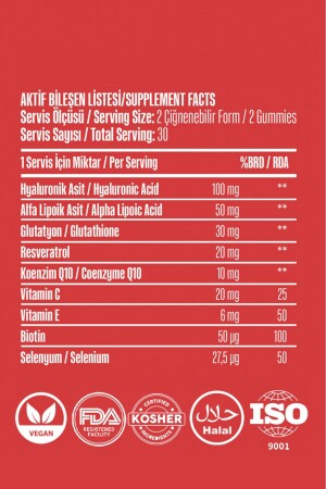 Hautvitamine, kaubares, veganes Gummi – Hyaluronsäure – Vitamin C – Glutathion – Q10 – Ala – Biotin - 5