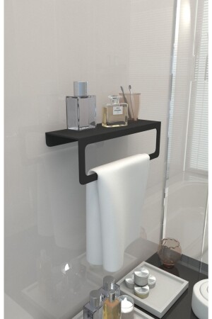 Havlu Tutacağı -Raf Metal Havlu Askısı- Mutfak Banyo Raflı Havluluk-Modern Raflı Havluluk 30cm Siyah - 5