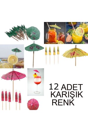 Hawaiianische Cocktail-Fruchtdekoration, Regenschirm-Zahnstocher, gemischte Farben, 12 Stück - 1