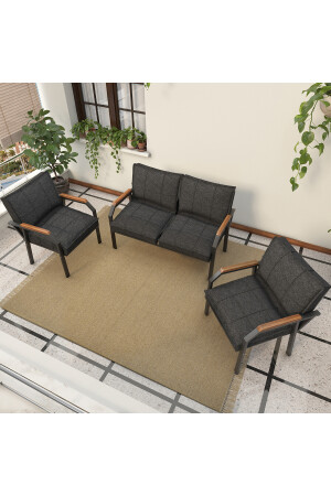 „“ Hayal Balkon, Garten, Café – Sofa-Sitzgruppe aus Metall – 2+1+1 Anthrazit ohne Couchtisch - 2
