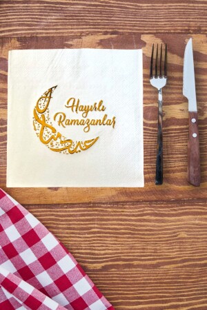Hayırlı Ramazanlar Gold Yaldızlı Peçete 16lı 16x16 cm Altın Varaklı Ramazan Bayram Tema Dini Süsü - Huzur Party Store