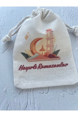 Hayırlı Ramazanlar - Şeker - Ramazan Bayramı Temalı Bez Kese -Organik Hediyelik Kese 10-15 Cm-3 Adet - 4