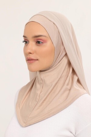 Hazır Lüks Pratik Hijablı Şifon Şal Kum Beji - 1