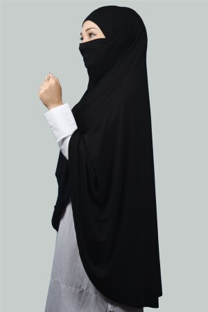 Hazır Türban Peçeli Pratik Eşarp Tesettür Nikaplı Hijab - Namaz Örtüsü Sufle (5XL) - Siyah T10 - 5