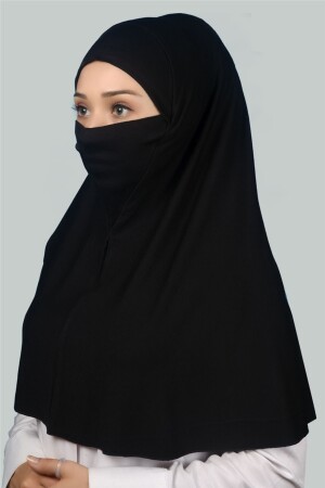 Hazır Türban Peçeli Pratik Eşarp Tesettür Nikaplı Hijab - Namaz Örtüsü Sufle (XL) - Siyah T06 - 3
