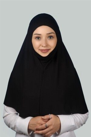 Hazır Türban Peçeli Pratik Eşarp Tesettür Nikaplı Hijab - Namaz Örtüsü Sufle (XL) - Siyah T06 - 5