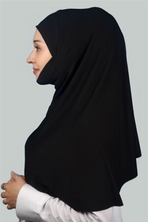 Hazır Türban Peçeli Pratik Eşarp Tesettür Nikaplı Hijab - Namaz Örtüsü Sufle (XL) - Siyah T06 - 1