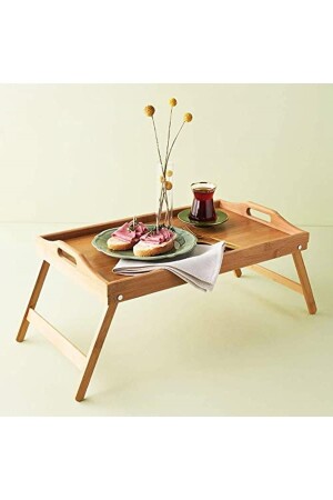 سلة خدمة السرير من الخيزران من النخاع مع الساقين الملتقاصة، سلة السرير الخشبية HDKJNBHK1017310 - Genel Markalar