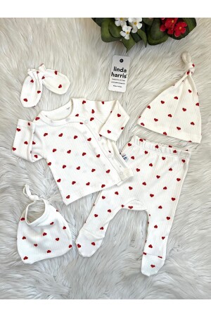 Heart Pattern Unisex 5’li Yenidoğan Bebek Hastane Çıkışı Seti - 2