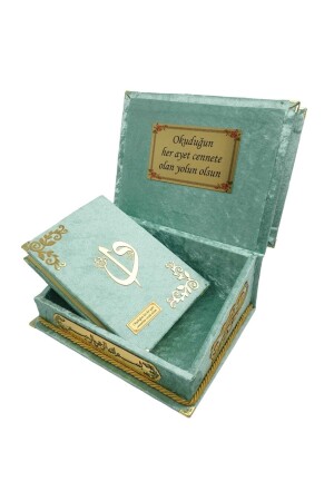 Hediye Kuranı Kerim Seti Rahleli Kadife Kutulu Su Yeşili - Hayrat Neşriyat