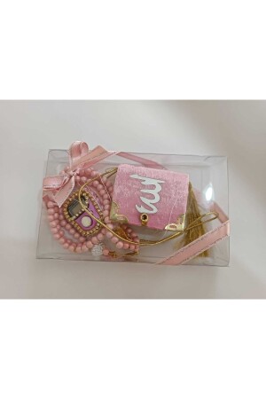 Hediye Kutusunda Pembe Mini Kuran'ı Kerim Taşlı Lüks Zikirmatik 99'lu Inci Tesbih - Best Gift