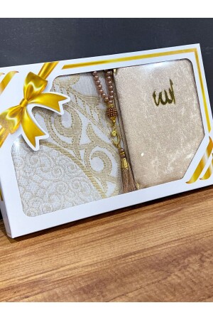 Hediyelik Bohçalık Tafta Saçaklı Gold Seccade- Yasin- Tesbih Seti - Ayhanhome