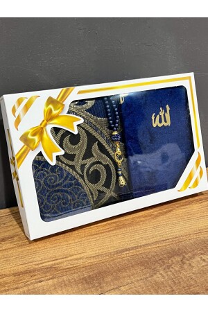 Hediyelik Bohçalık Tafta Saçaklı Lacivert Seccade- Yasin- Tesbih Seti - Ayhanhome