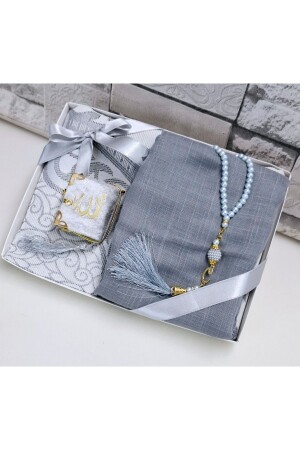 Hediyelik Çeyizlik Tafta Seccade Inci Tesbih Mini Kuran Ve Flamlı Eşarp Bohça Ve Mevlid Seti 1 Adet - Hira Tasarım