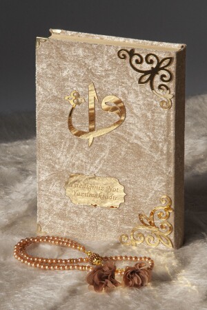 Hediyelik Kadife Kaplı Isme Özel Pleksi Desenli Arapça Orta Boy Kuranı Kerim Gold - Ihvanonline