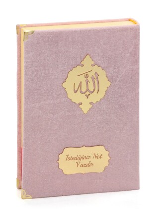 Hediyelik Türkçe Mealli İsme Özel Orta Boy Kadife Kaplı Kuranı Kerim Pembe - Ihvanonline