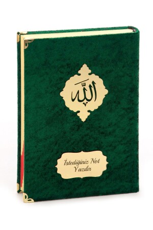 Hediyelik Türkçe Mealli İsme Özel Orta Boy Kadife Kaplı Kuranı Kerim Yeşil - Ihvanonline