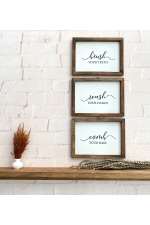 غسل اليدين ، فرشاة الأسنان ، شقش الشعر ، إطار خشب - Hediyenikap